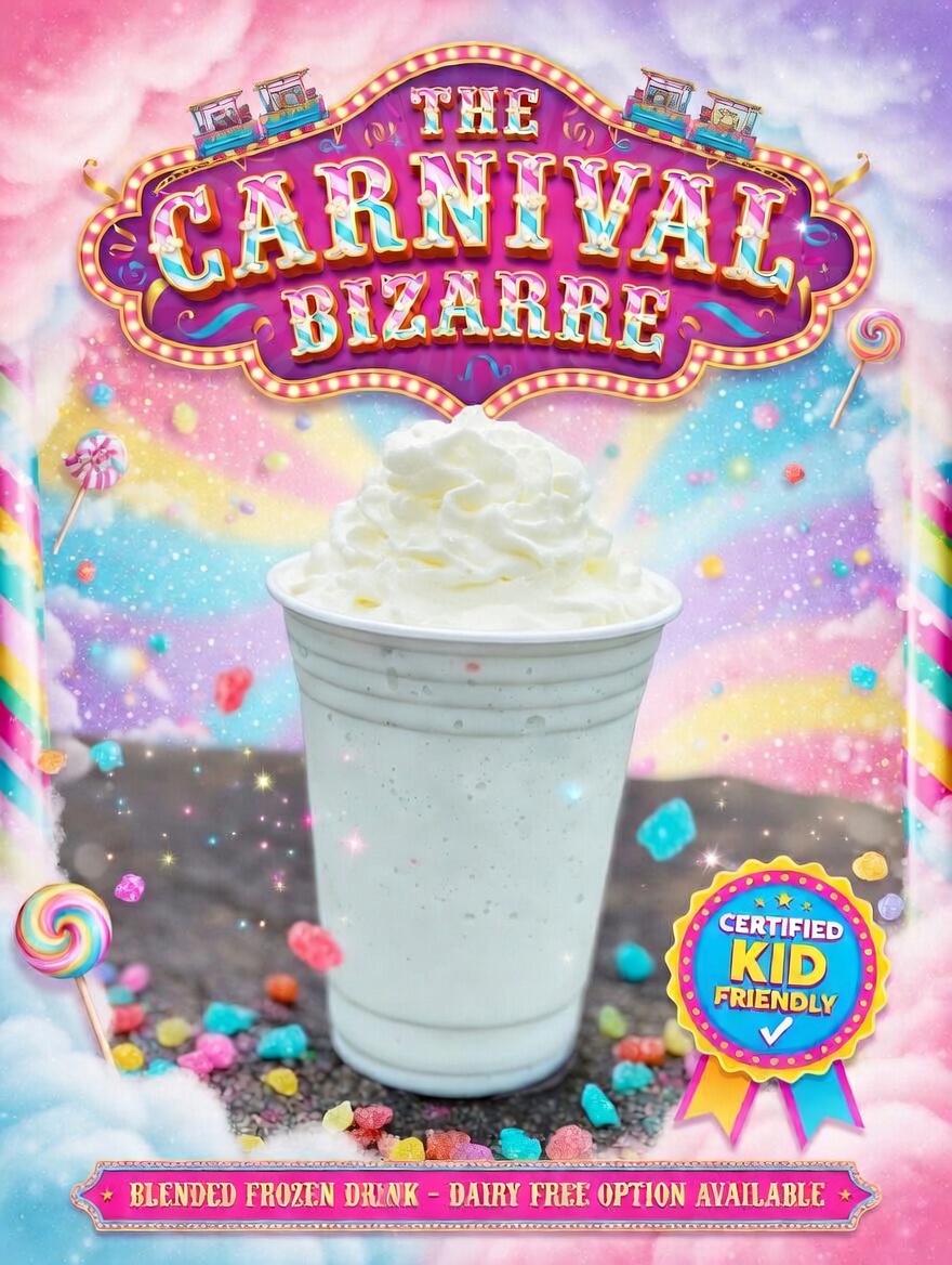 A Carnival Bizarre frozen drink with whipped cream