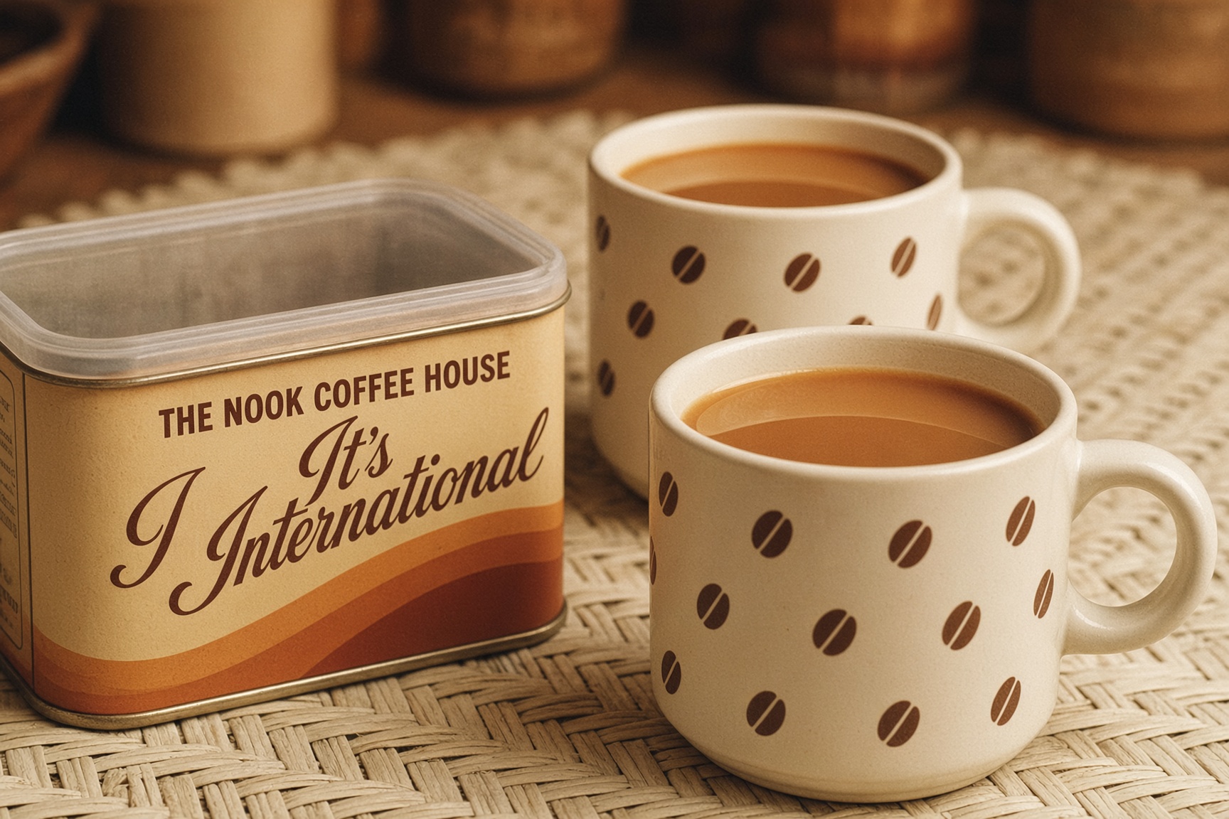 A vintage-style tin of It's International from The Nook Coffee House
