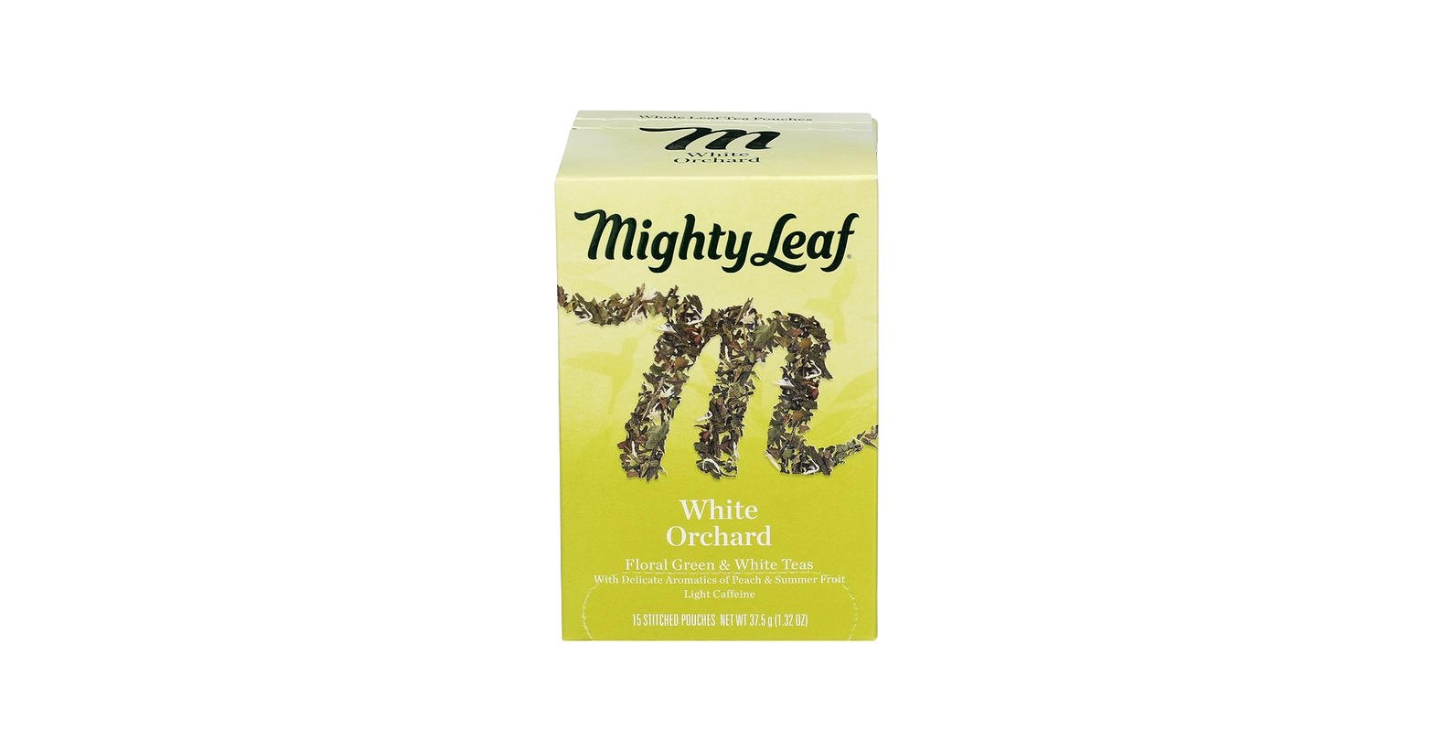 A box of Mighty Leaf White Orchard tea