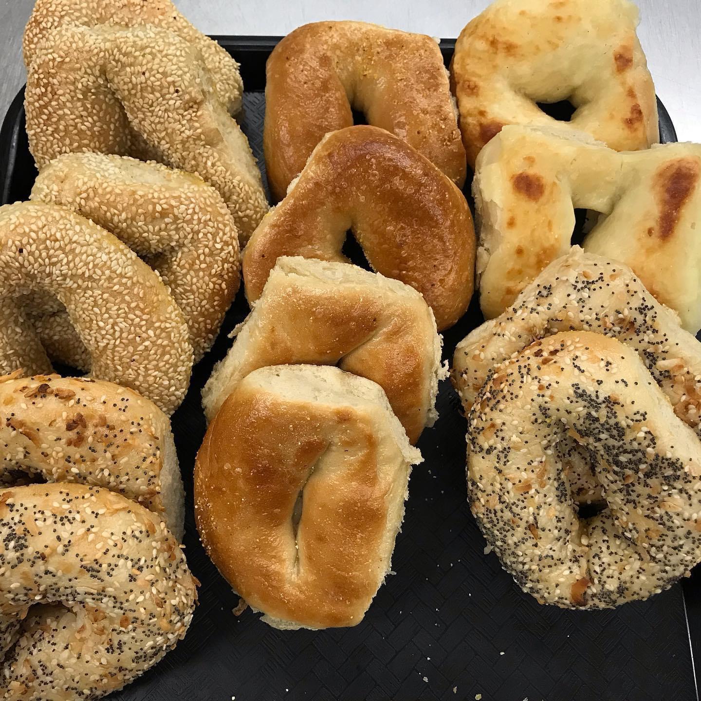 Sesame, plain, and everything bagels baked at The Nook