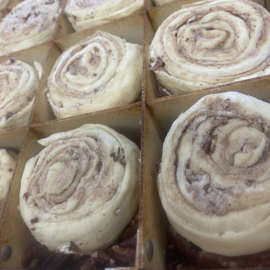 Pecan cinnamon rolls before they go in the oven