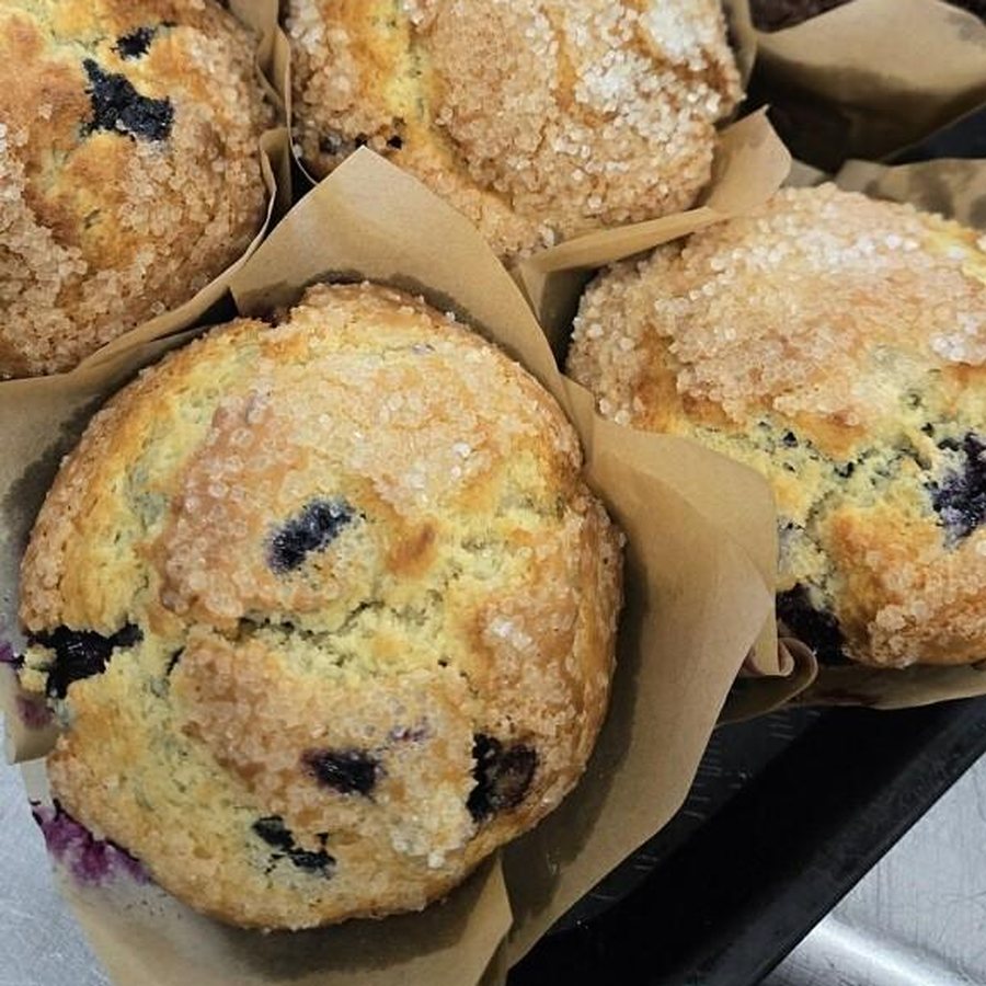 Sugar-topped muffins, blueberry and chocolate